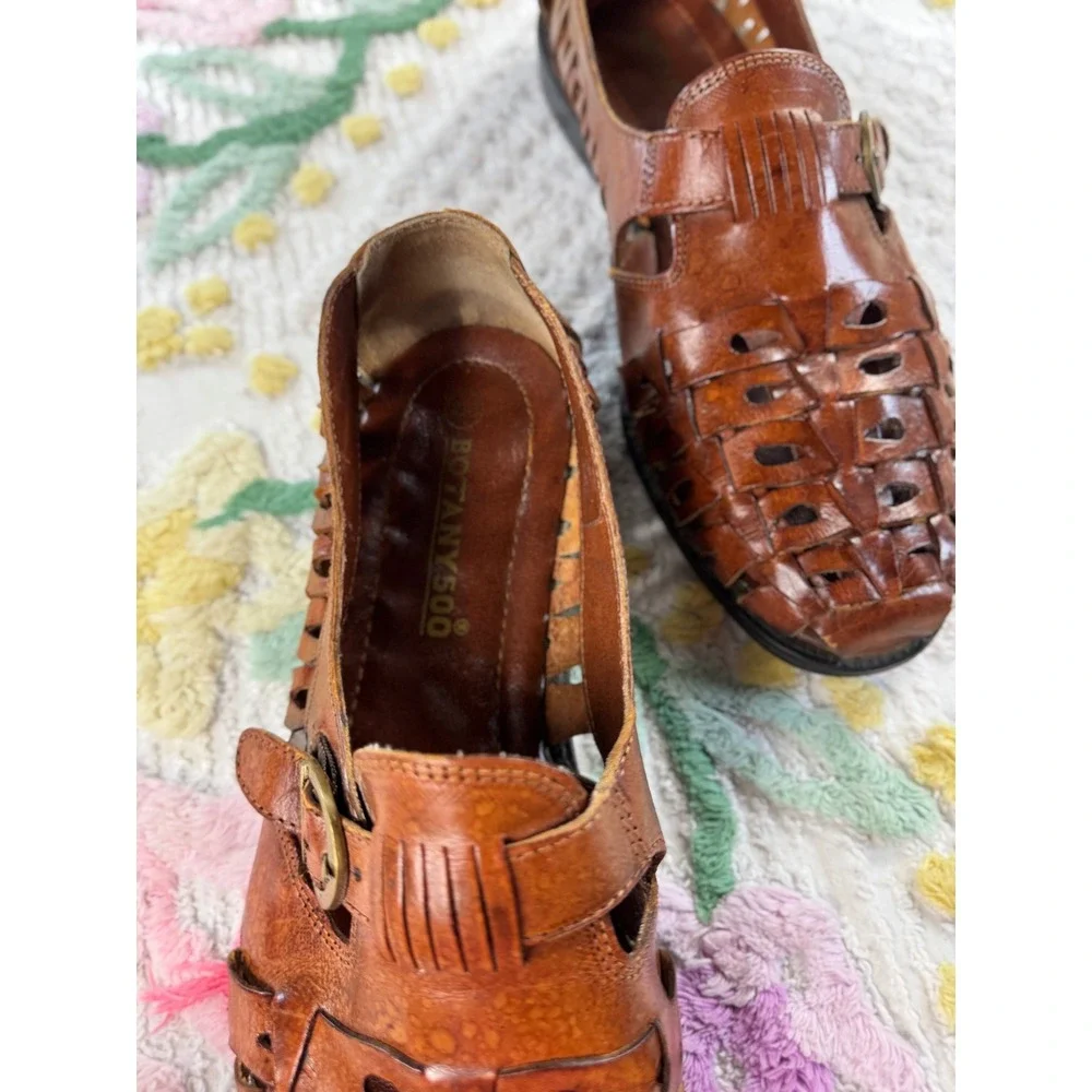 Botany 500 Vintage Brown Leather Huarache Loafers Kiltie Monk Strap Woven  10.5